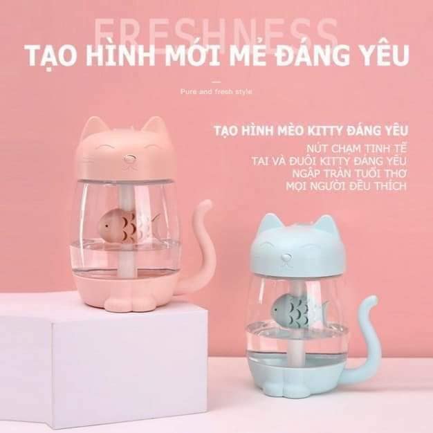 Máy phun sương tạo độ ẩm 350ml 3 trong 1 dùng pin sạc hình mèo kitty xinh xắn - selena_officialstore
