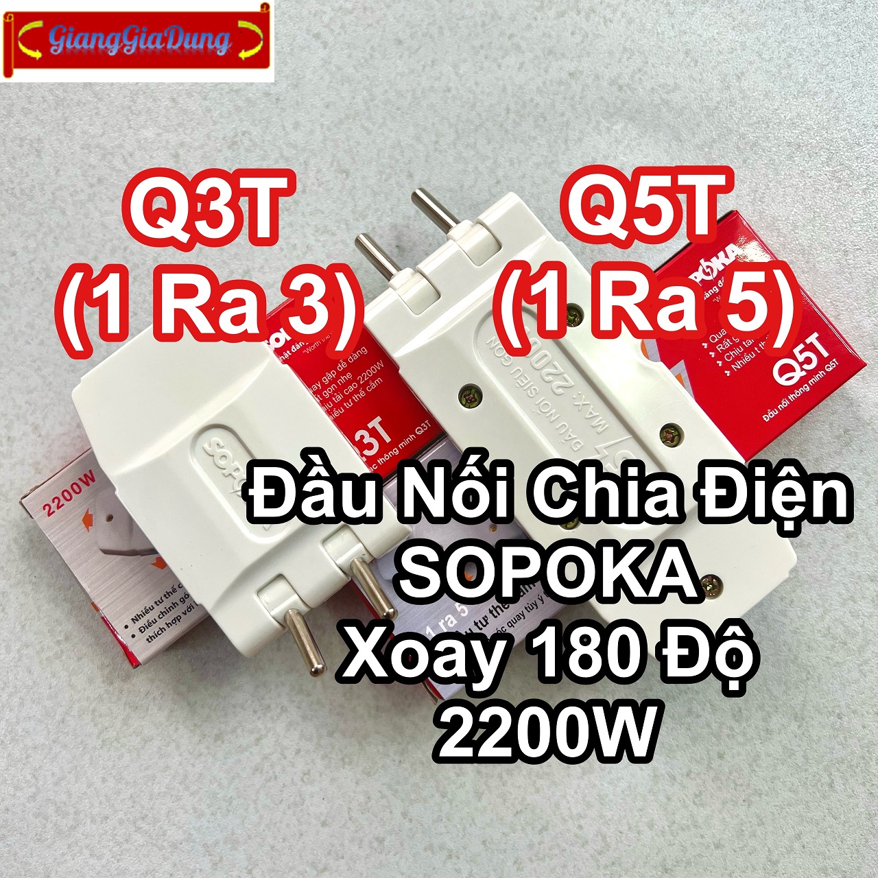 Ổ Chia Điện - Đầu Nối Chia Điện 1 Ra 3, 1 Ra 5 SOPOKA Xoay 180 Độ Chịu Tải 2200W
