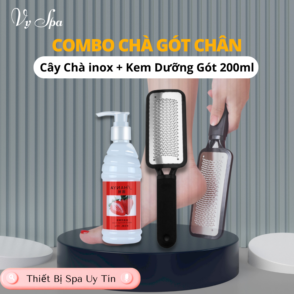 Bàn chà gót chân inox và kem dưỡng mềm da chân cao cấp | dụng cụ chà gót chân cao cấp
