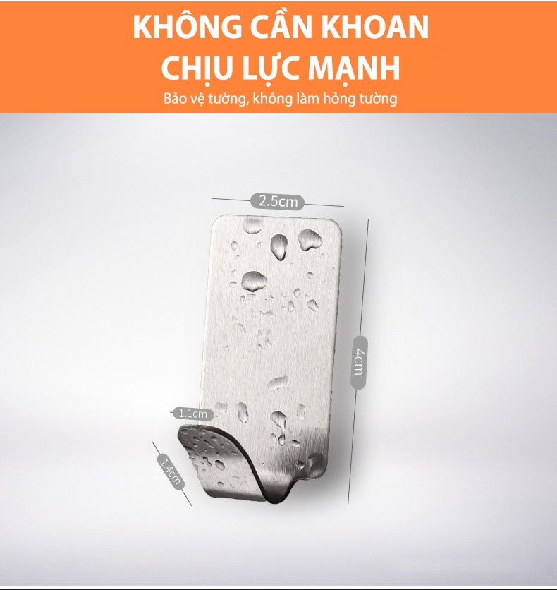Móc dán inox đa năng, móc dán tường inox 304 siêu chắc, tiện lợi