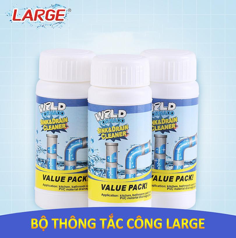 Bột thông cống large thế hệ mới - công dụng: thông tắc ống cống khử mùi hôi . dung tích: 110g.