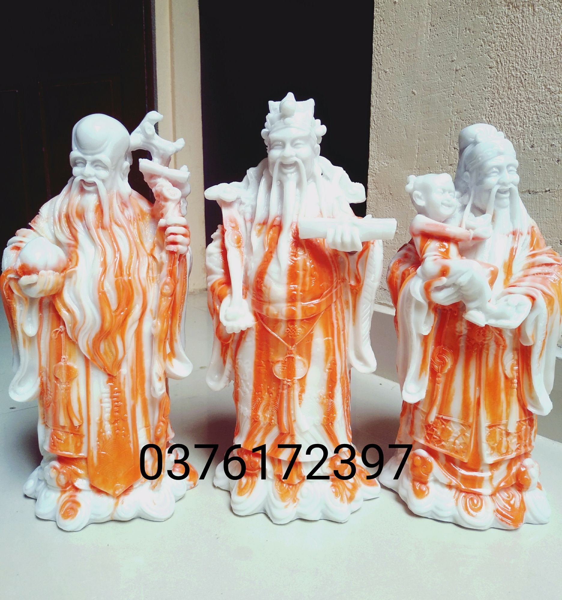 Tượng tam đa phước lộc thọ đá đúc cao cấp cao 35cm