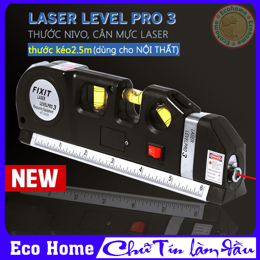 Thước Đo Laser Nivo Mẫu Mới Nhất, Thước Thủy Đa Năng 4 In 1, Thước Đo Khoảng Cách Bằng Laser, Thước Ni Vô Laser Lấy Chuẩn Mực Cân Băng Laser Dọc - Ngang - Vuông Góc - Bảo Hành 01 Tháng Tại Eco Home