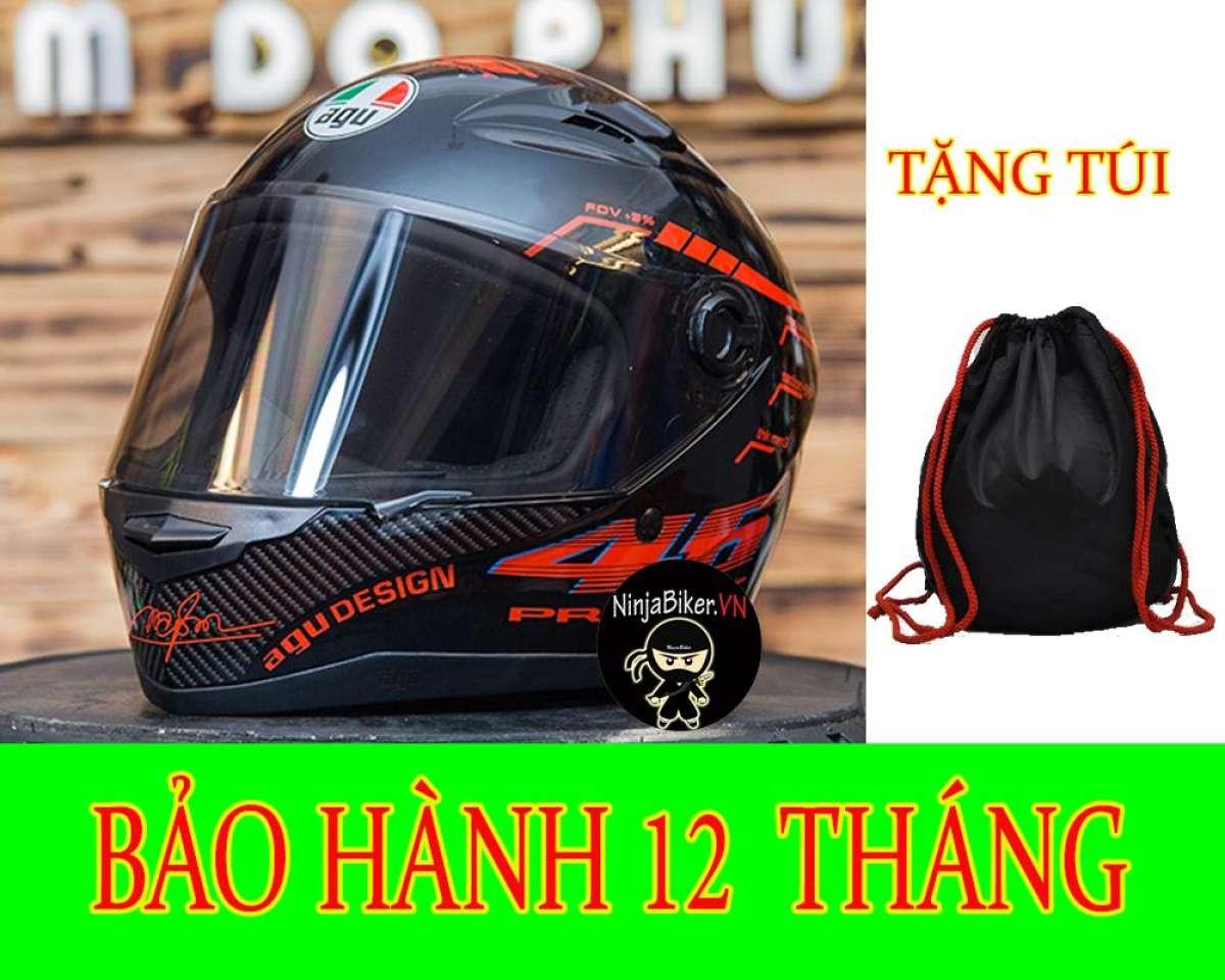 Nón Bảo Hiểm AGU tem 46 phảng quang Đỏ Tặng túi đựng nón