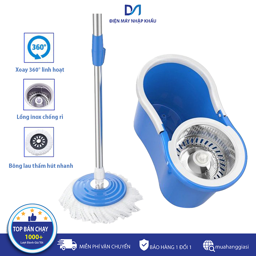 [SIÊU SALE]   CÂY LAU NHÀ INOX 360 kèm THÙNG LAU NHÀ tự vắt thông minh - BỘ LAU NHÀ 360 độ tự vắt tiện dụng lau sạch mọi ngóc ngách - CÂY LAU NHÀ ĐA NĂNG có thể dùng lau chùi các vật dụng trên cao cửa kính -