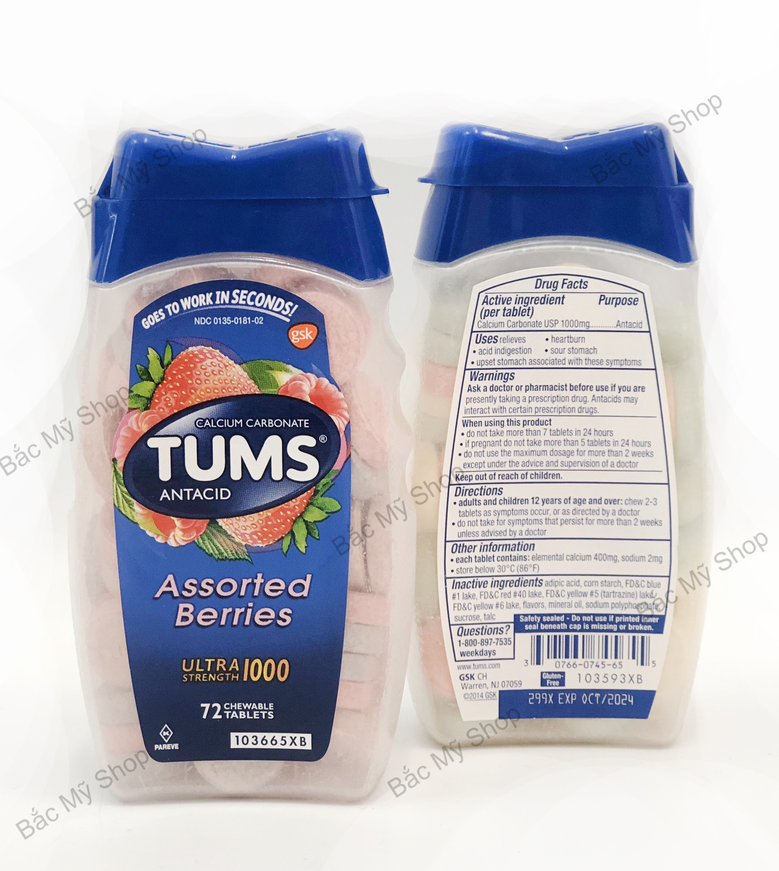 Viên nhai TUMS Antacid | Giảm khó chịu dạ dày- khó tiêu - ợ nóng - ợ chua