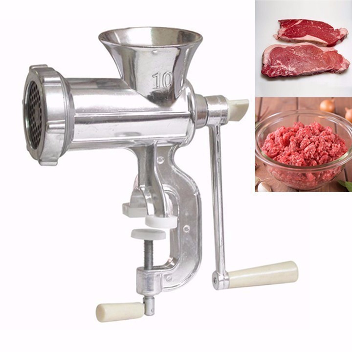 Máy xay thịt quay tay bằng nhôm Chất liệu: nhôm Màu sắc: bạc Trọng lượng:2kg