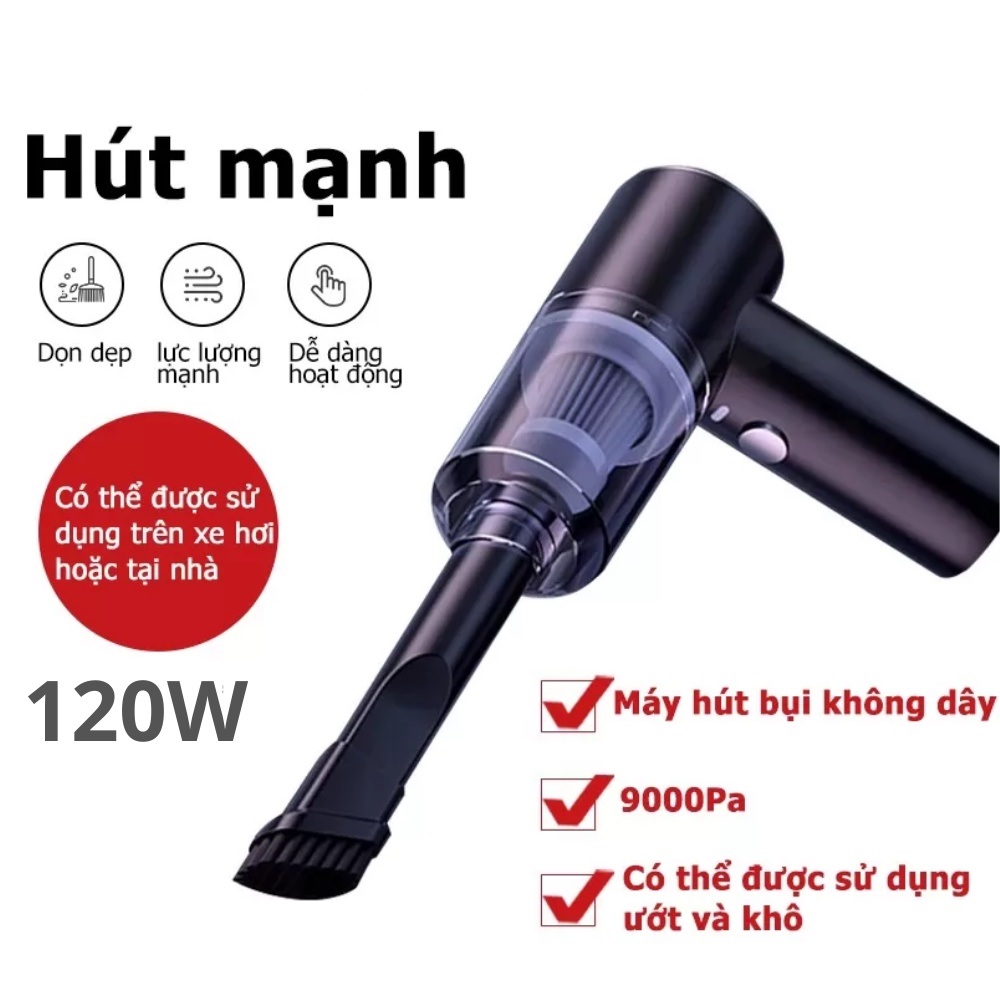 Máy Hút Bụi Cầm Tay Không Dây Pin Sạc Công Suất Lớn Hút Cực Mạnh Hút Bụi Xe Ô Tô, Giường Nệm, Nhà Cửa, Bàn Làm Việc...Tiện Dụng