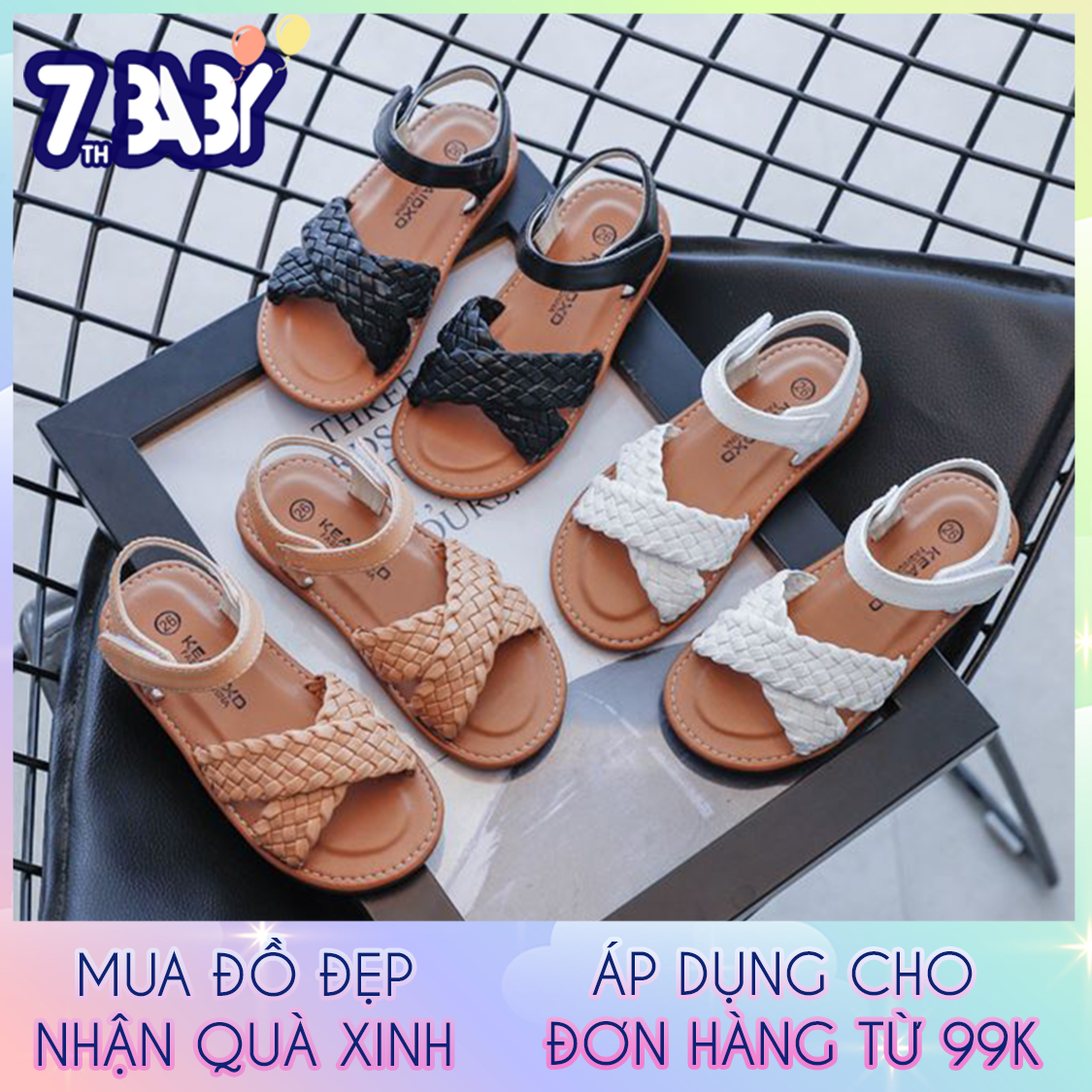[HCM]Dép Sandal Cho Bé Gái Đi Học Quai Chéo Đan Cói Cách Điệu Chất Da Êm Mềm Bền Đẹp Cho Bé Từ 3 Tuổi Đến 12 Tuổi
