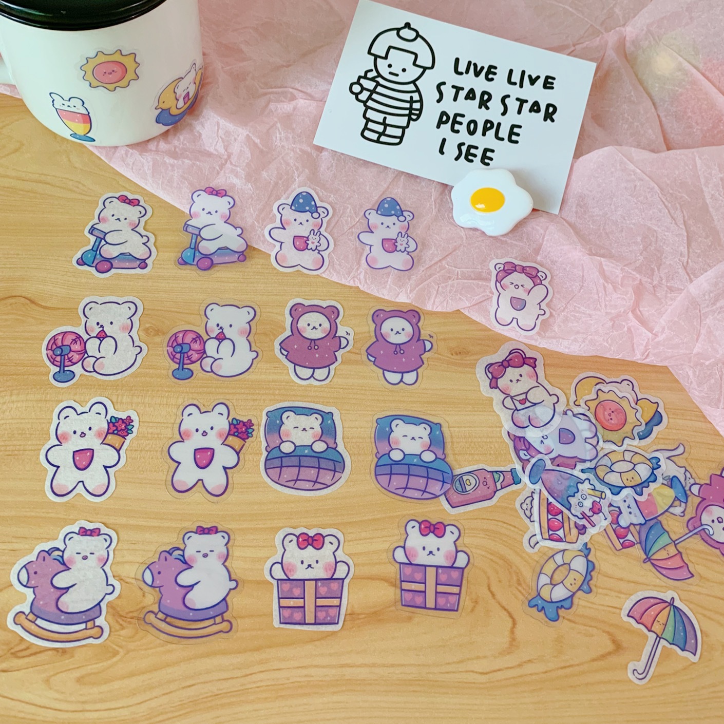 Set miếng dán sticker decal sổ vở gấu trắng size lớn 40 miếng