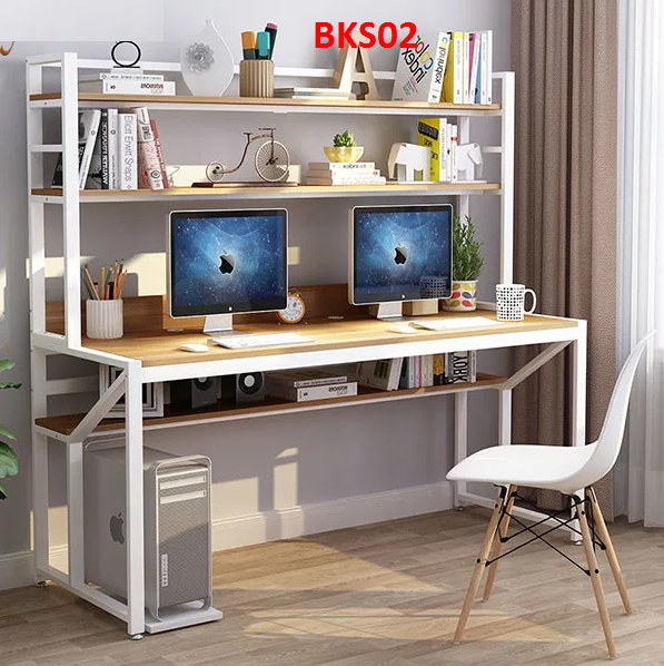 Bàn làm việc, bàn học khung sắt mặt gỗ ( KT 162x140x60cm) - Nội thất lắp ráp Viendong Adv