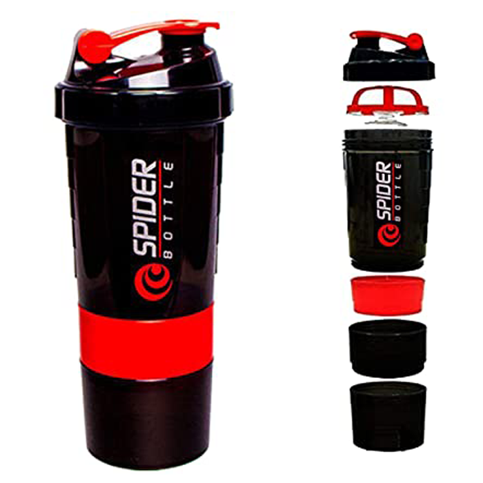 Bình lắc 3 ngăn bình nước thể thao Spider Bottle - màu Đỏ