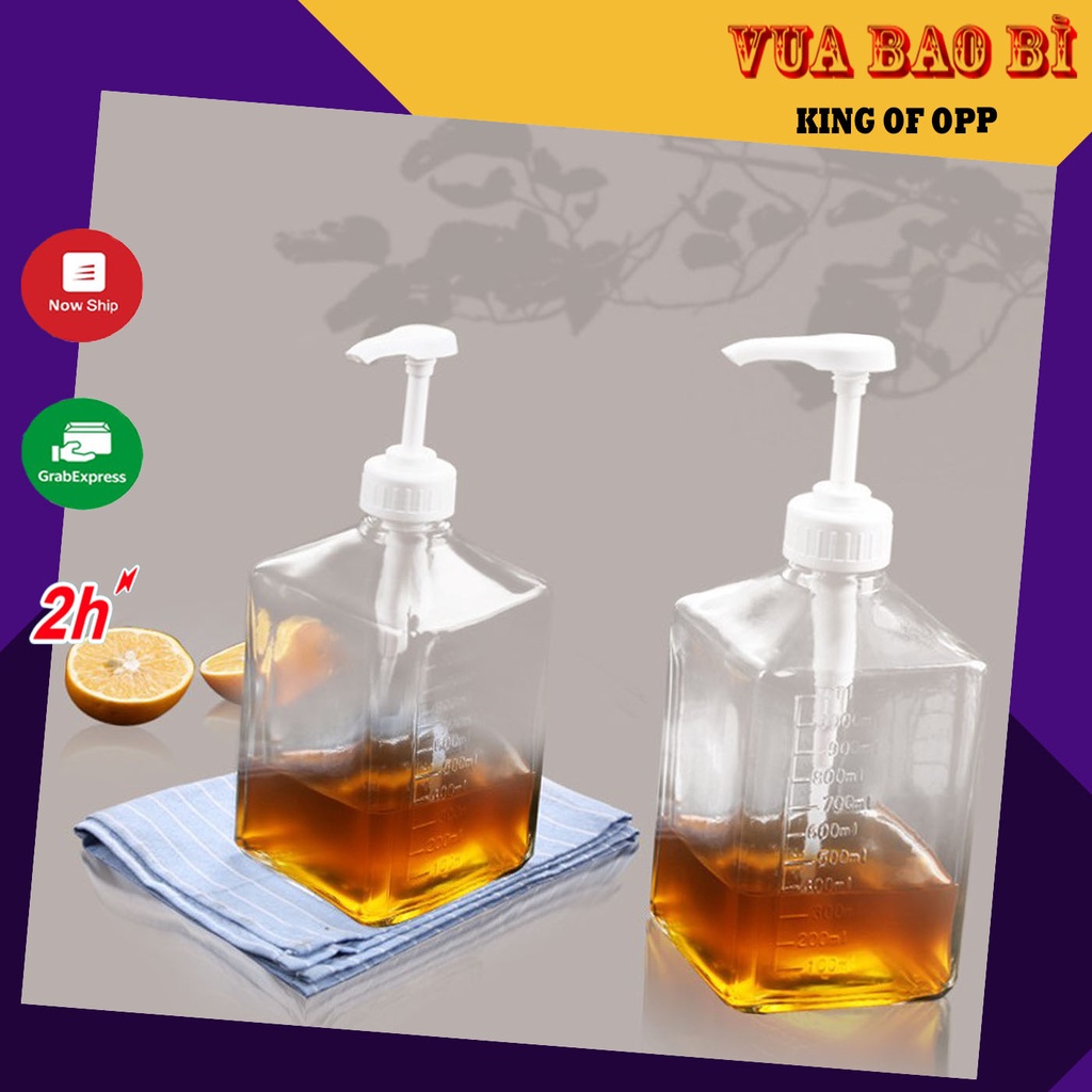 Bình bơm đường/siro thủy tinh có pump 1100ml cao cấp - vua bao bì