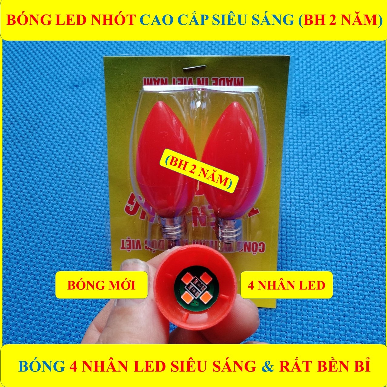 2 Bóng LED Quả Nhót Đèn Thờ  LOẠI TỐT (BH 2 NĂM) Bóng Mới 4 Nhân LED SIÊU SÁNG VÀ RẤT BỀN BỈ