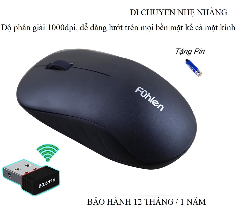 Chuột Không Dây Fuhlen Dùng Cho Máy Tính Pin Siêu Bền Bảo Hành 12 Tháng/ 1 năm
