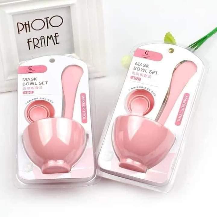 Bộ dụng cụ pha bột mặt nạ DIY Homemade Mask Bowl Spoons Brush Set Pink.