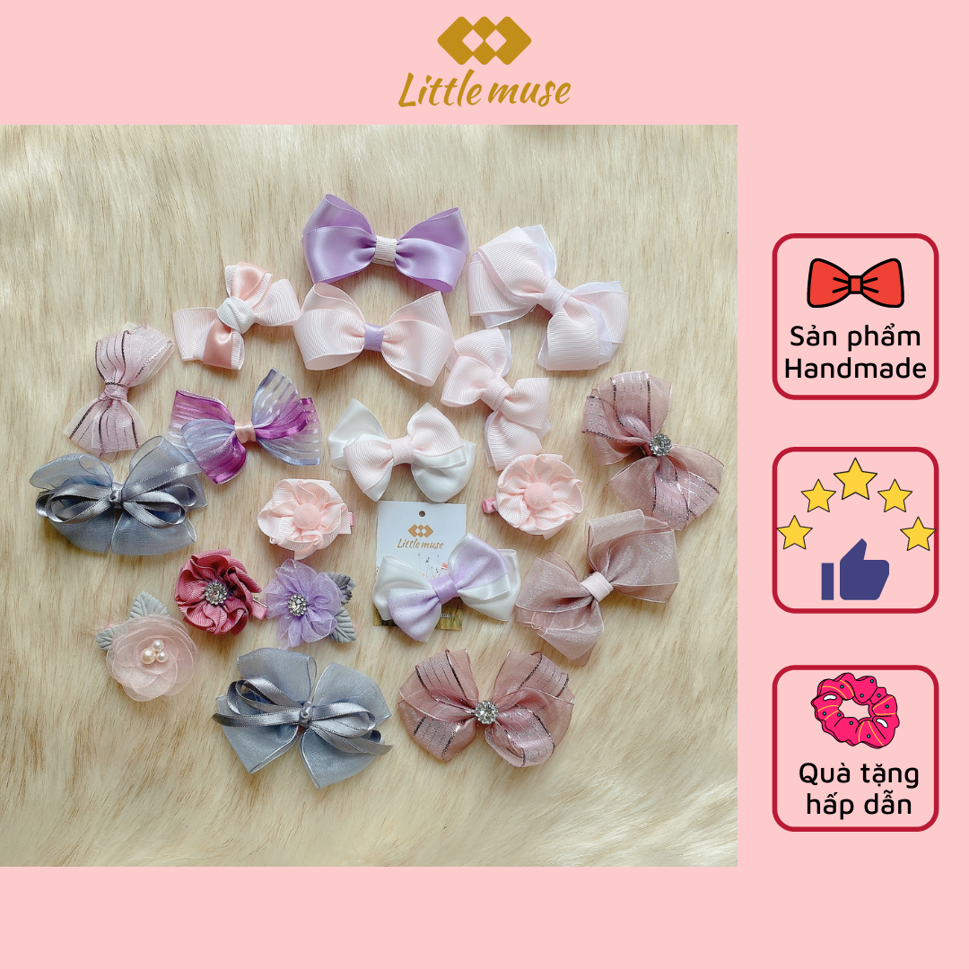 Set 2 Kẹp Tóc Kiểu Nơ Handmade Little Muse Xinh Xắn Dành Cho Bé Gái