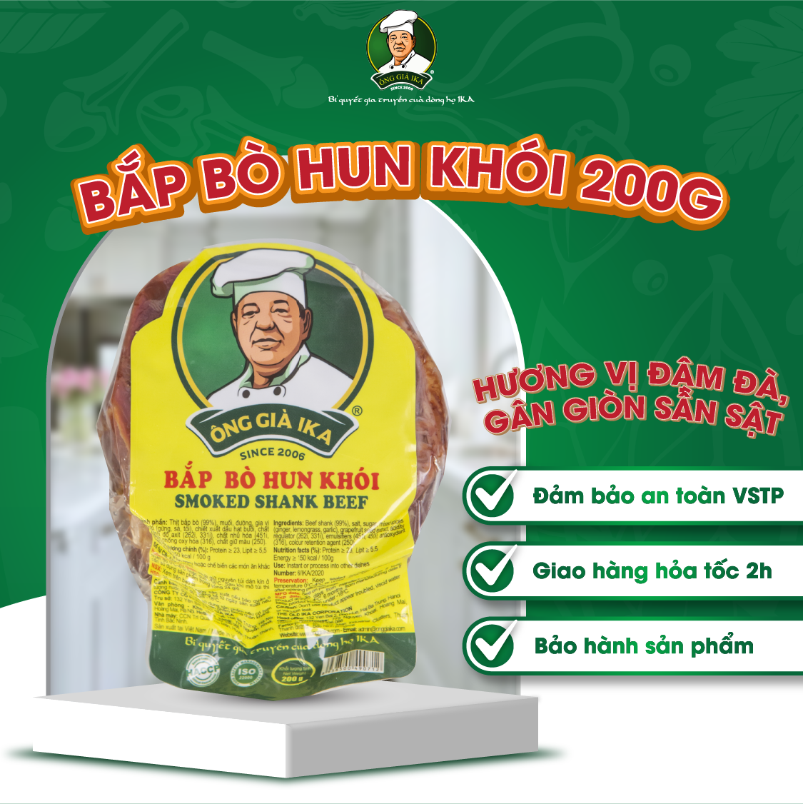 [ Chỉ giao Hà Nội] Bắp bò hun khói 200g Ông già Ika