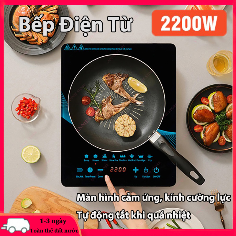 Bếp Điện Từ TARAWA Nhật Bản Công Suất 2200W Tiết Kiệm Điện Màn Hình Cảm Ứng Mặt Kính Cường Lực 8Chế Độ Có Chức Năng Hẹn Giờ