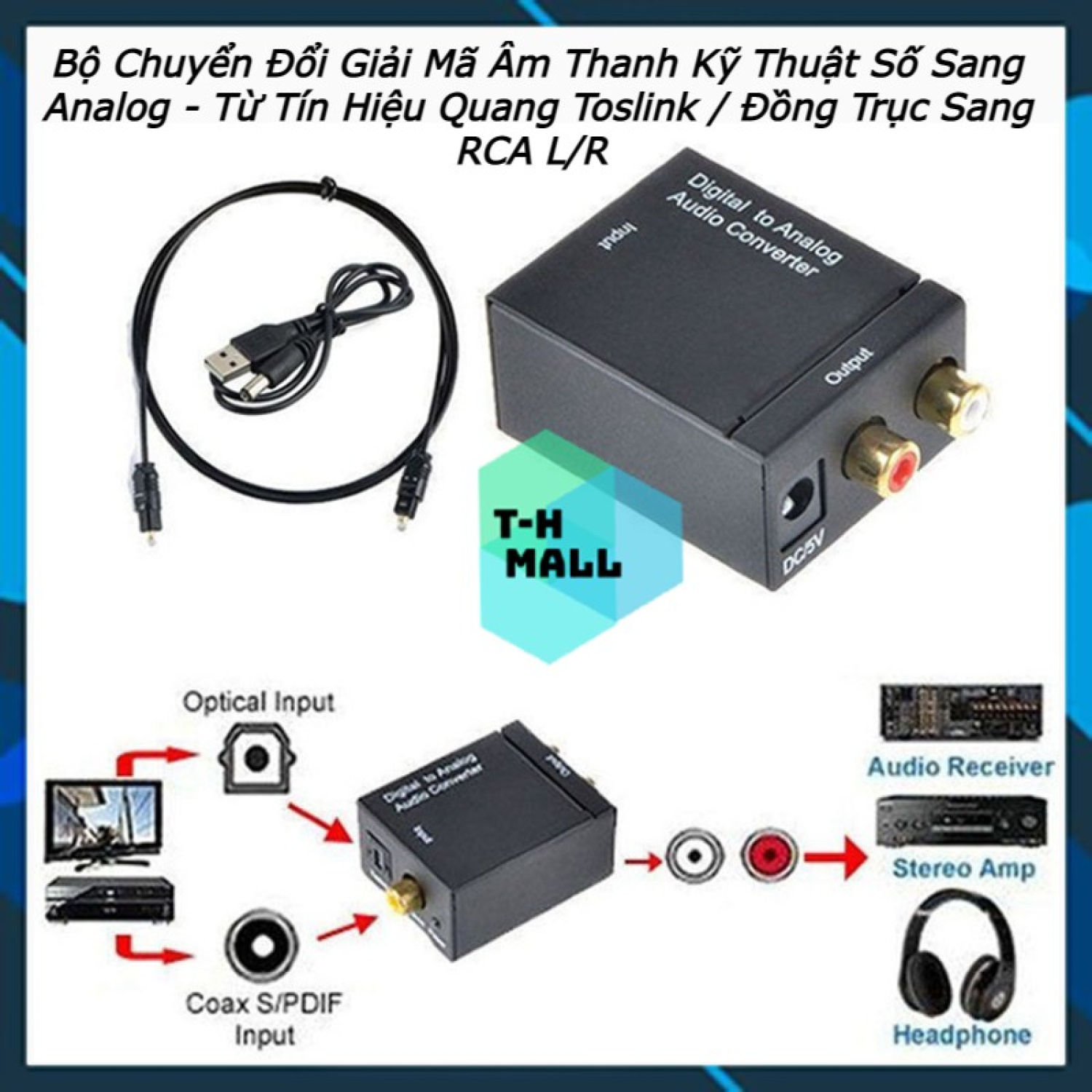 Bộ chuyển đổi giải mã âm thanh kỹ thuật số sang analog - từ tín hiệu quang toslink / đồng trục sang rca spdif atv dac