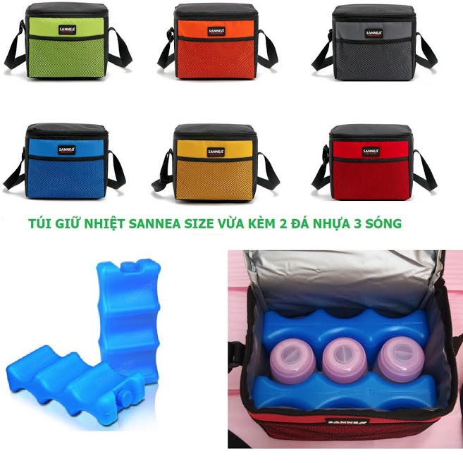 [HCM]Túi giữ nhiệt giữ lạnh bình sữa Sannea kèm 2 đá khô 3 sóng bảo quản sữa mẹ/ thức ăn