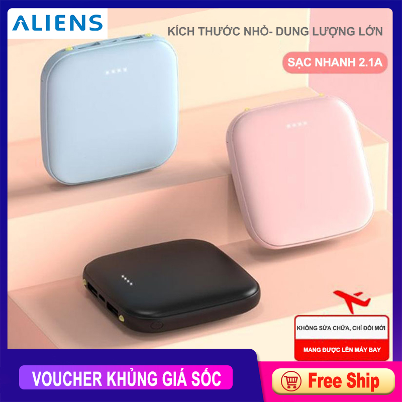 Pin sạc dự phòng 10000mAh,mini nhỏ gọn, sạc nhanh 2.1A, 2 cổng USB, tích hợp đèn LED