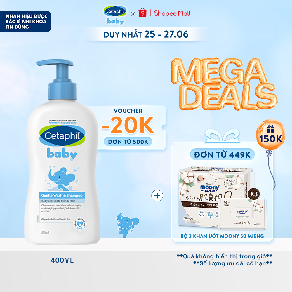[25.6 TRỢ GIÁ SỐC + VOUCHER 8%] Sữa tắm gội dịu lành cho bé CETAPHIL BABY GENTLE WASH & SHAMPOO 400ML