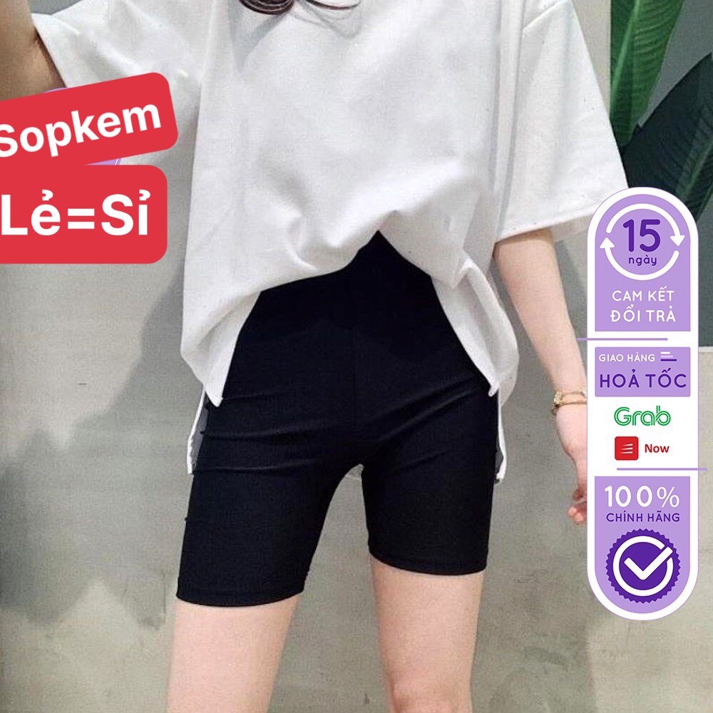 Quần legging đùi cạp chun vải thun cao cấp quần ngắn nữ co giãn tốt dáng ôm