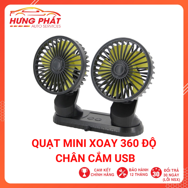 Quạt máy đôi mini cổng usb 5v xoay 360 độ dùng trên ô tô, bàn làm việc, bàn học,…