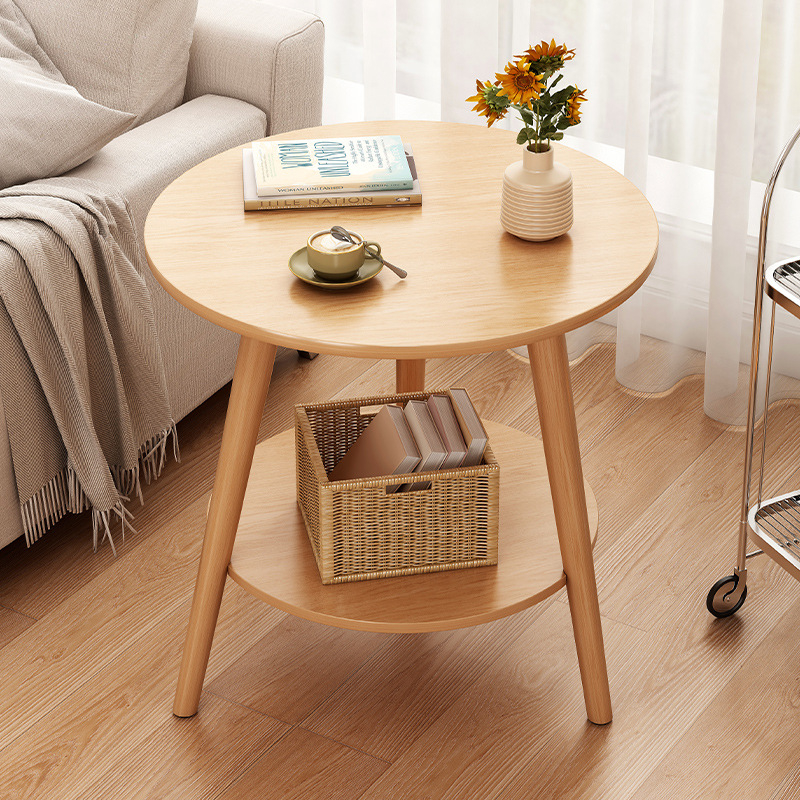 Bàn Hình tròn 2 tầng bằng gõ dùng làm bàn trà, bàn cafe, bàn Sofa, bàn phòng khách, bàn trà sân vườn, bàn decor, bàn để bình hoa