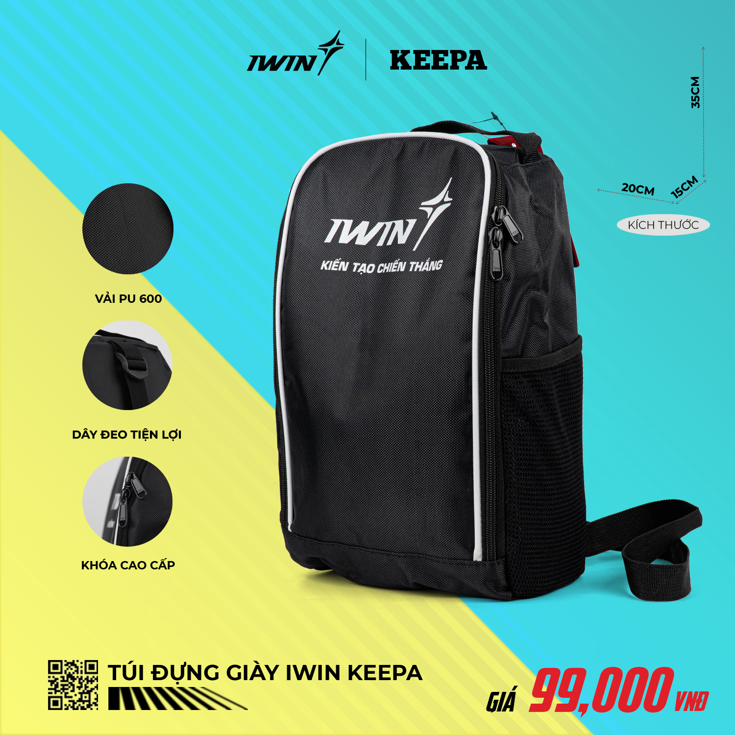 Túi đựng giày thể thao Iwin Keepa - Túi đeo chéo, xách tay, chất liệu PVC, đựng giày, phụ kiện