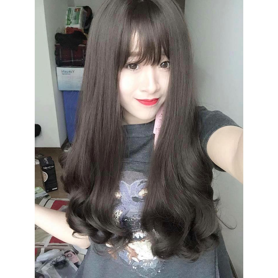 Tóc giả nữ nguyên đầu ❤️ Tóc giả cả đầu xoăn đuôi 55cm