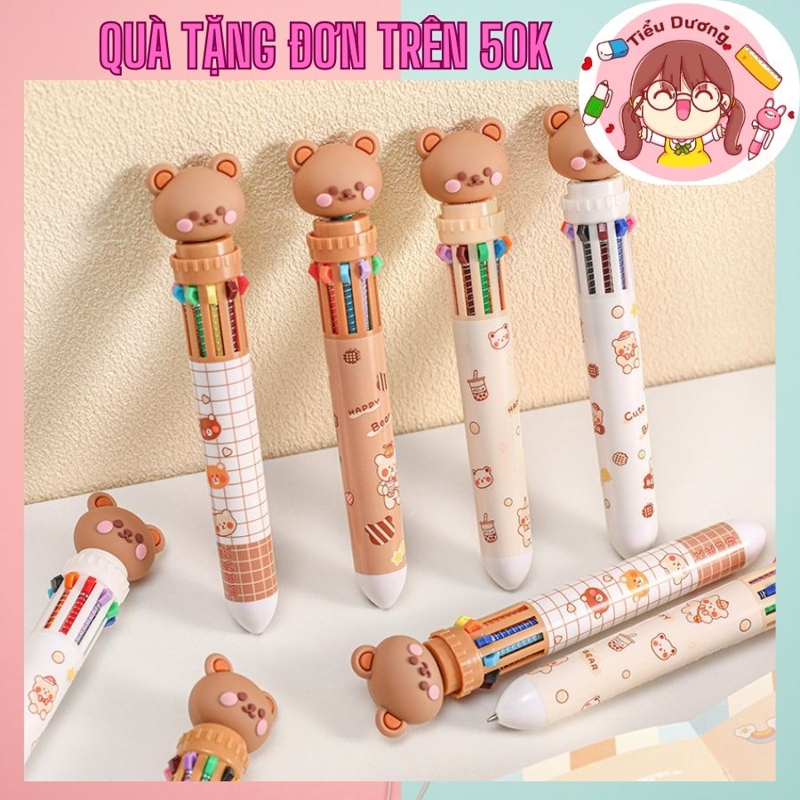 Bút bi nhiều ngòi hình gấu dế thương, bút bi bút viết, 10 màu. ngòi 0.5mm