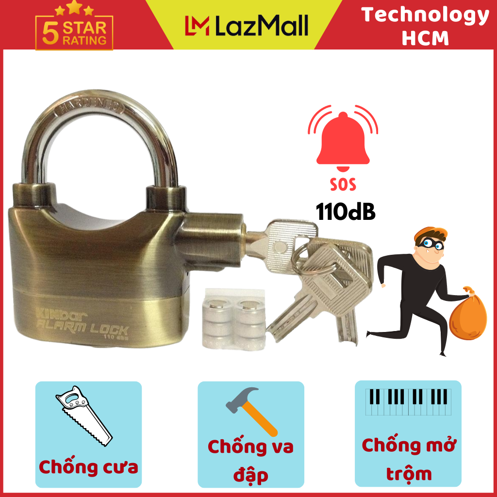 Ổ khóa chống trôm, ổ khóa chống cắt, khóa chống trộm kinbar - ổ khóa chống trộm thông minh kinbar alarm lock, chắc chắn, hú to, chống cắt - bảo hành 12 tháng