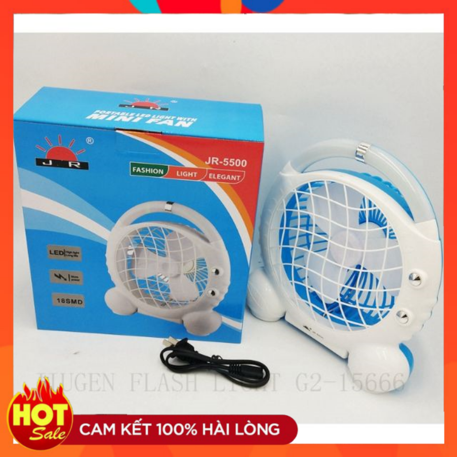 Quạt sạc tích điện có đèn led để bàn siêu mát, Quạt Đèn JR-5500, Quạt bàn tích điện