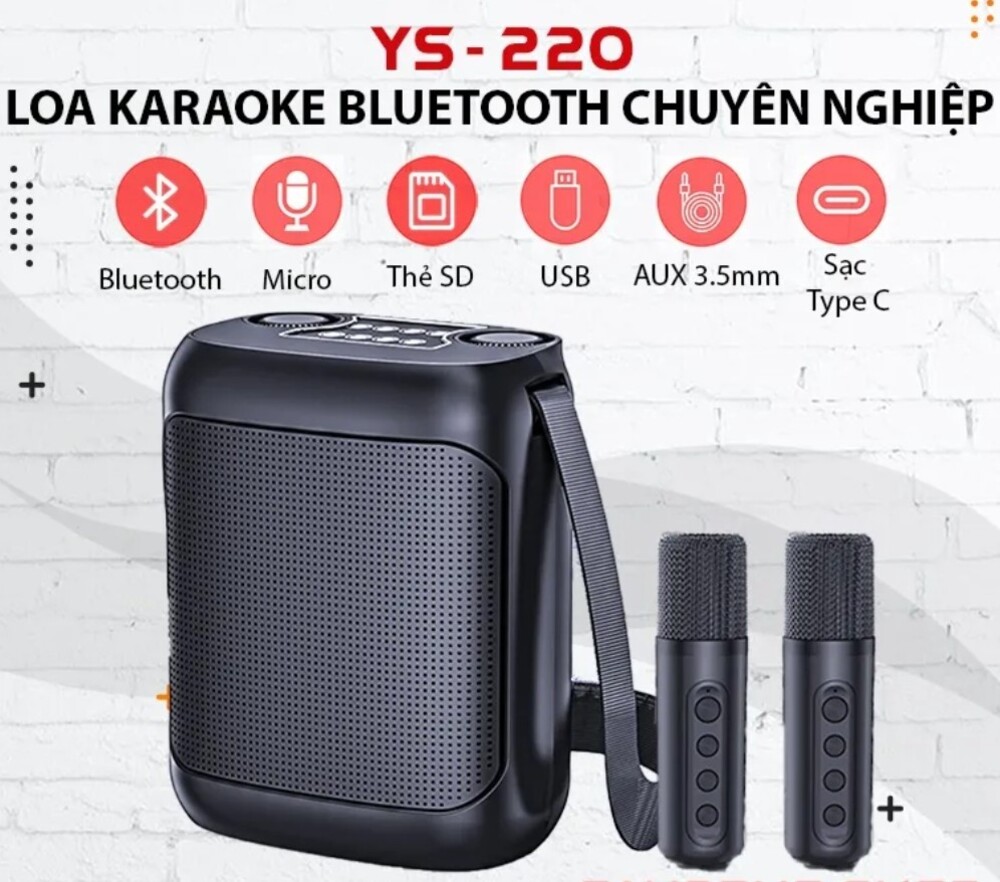 Loa bluetooth mini YS-220 kiêm luôn loa trợ giảng - Tặng kèm 2 mic..
