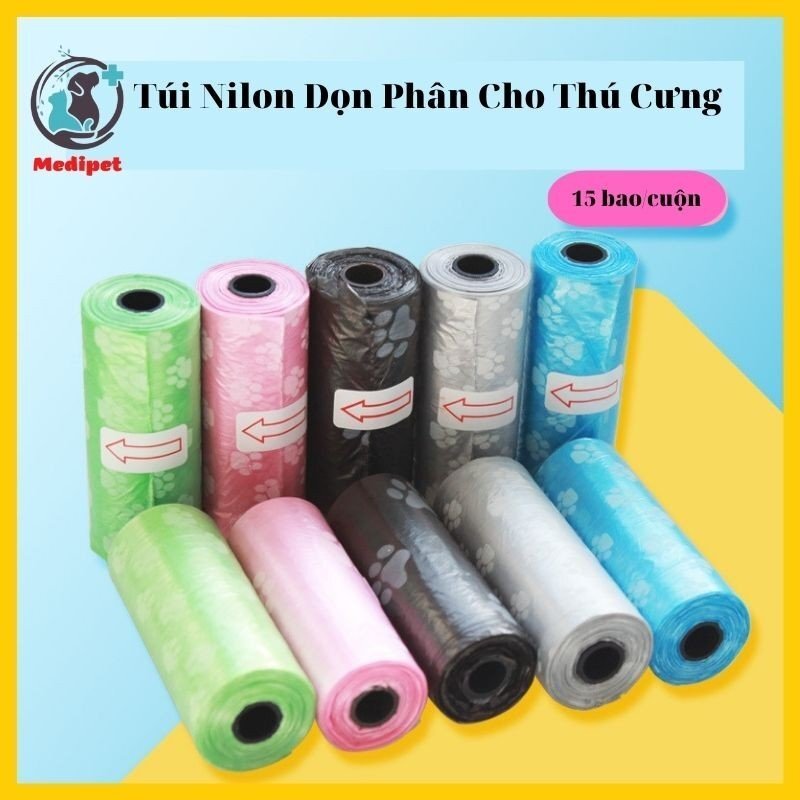 Cuộn rác túi nilon dọn phân cho thú cưng chó mèo 15 bao/cuộn - medipet