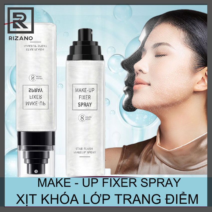 RIZANO - Xịt Khoá Make Up Fixer Spray, Xịt Khoá Nền Trang Điểm Ánh Nhũ, Giữ Lớp Nền Lâu Trôi Suốt Nhiều Giờ Liền Mà Không Bị Xuống Tone Nền, Xịt Giữ Ẩm, Kiềm Dầu Suốt 12h, Dưỡng Ẩm Da Mặt, Mỹ Phẩm Nội Địa Trung