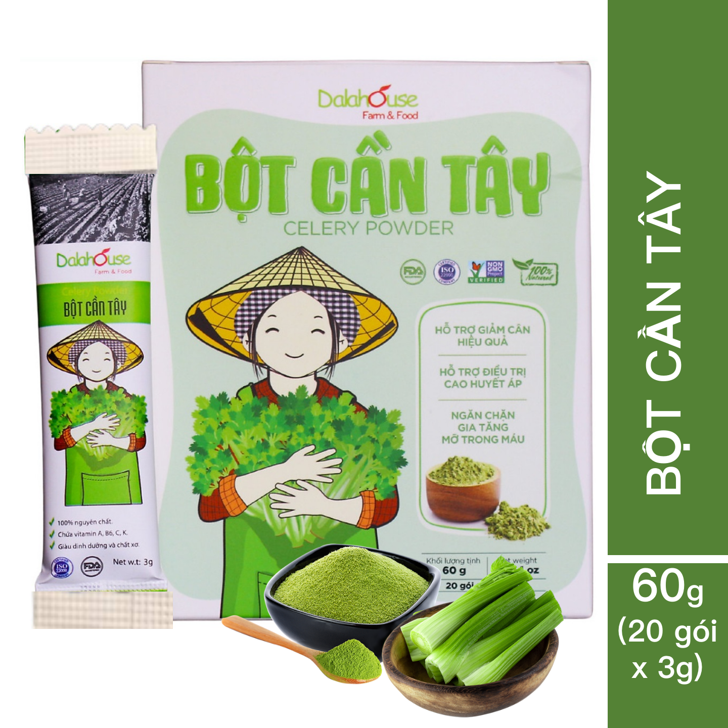 Bột cần tây sấy lạnh nguyên chất Dalahouse 60gr - Công nghệ sấy lạnh tiêu chuẩn Châu Âu