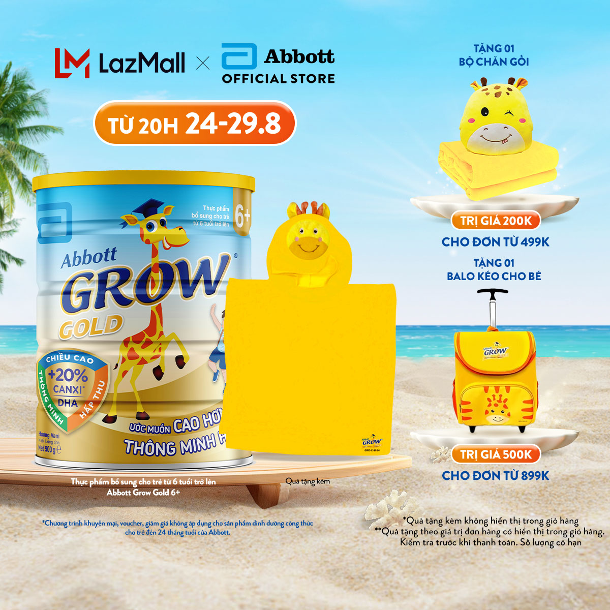 Sữa bột Abbott Grow 6+ hương vani 850g tặng Khăn choàng cho bé