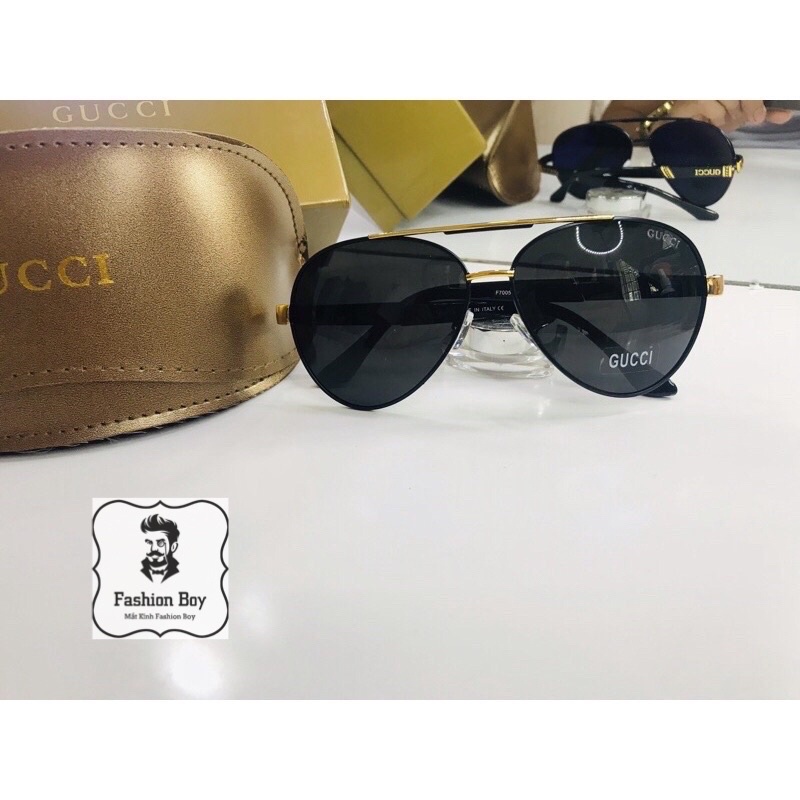 Kính mát nam gucci cao cấp màu đen xám - full box - kính râm chống nắng, chống tia uv
