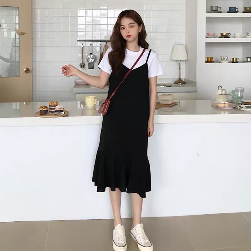 Váy hai dây maxi dáng suông đuôi cá Đầm dáng suông Quảng châu