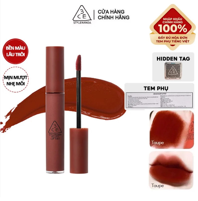 Son Kem Lì 3CE Mịn Màng Như Nhung 3CE Velvet Lip Tint 4g màu Taupe