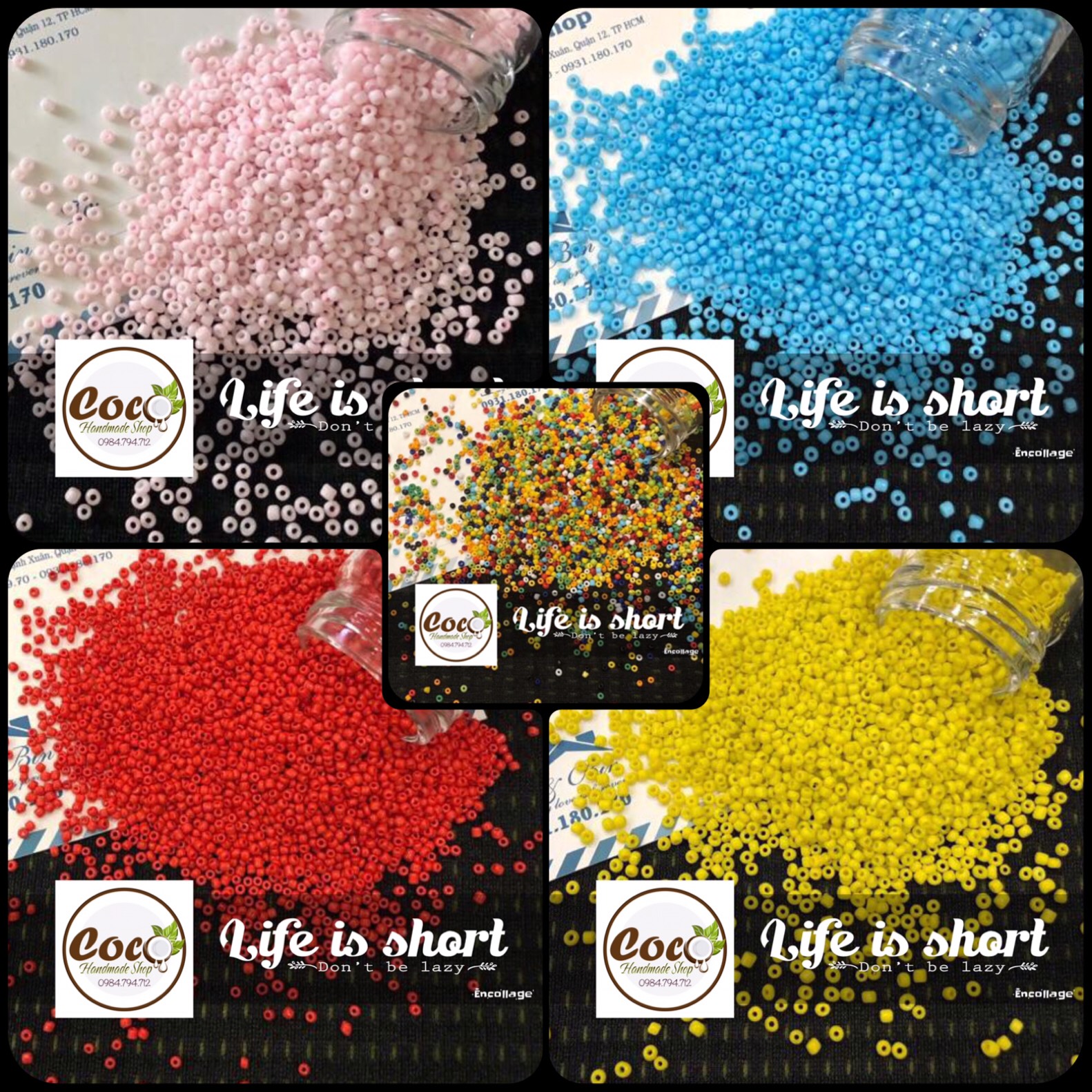 100g hạt cườm tấm sứ 2mm