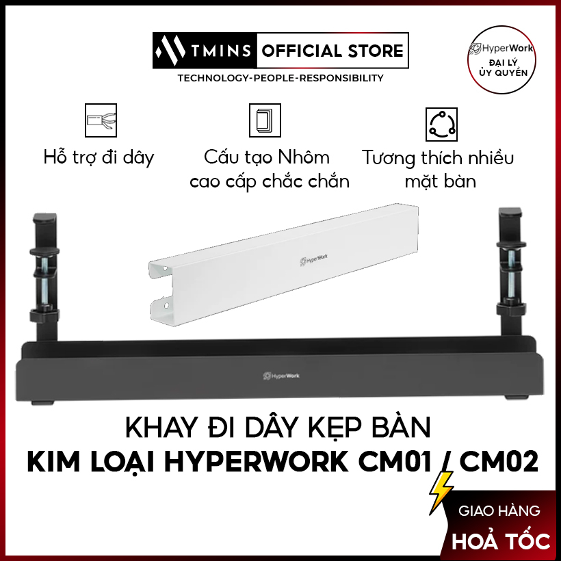 Khay đi dây điện kẹp bàn HyperWork CM01, CM02 bằng kim loại,tích hợp nam châm - Hàng chính hãng