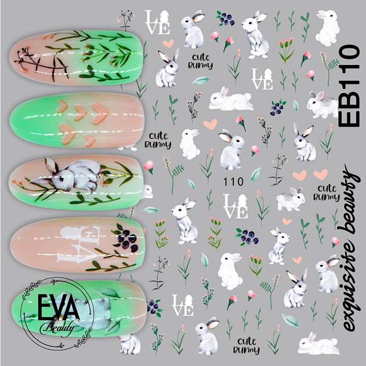 Decal Dán Móng Tay 3D Nail Sticker Hoạ Tiết Thỏ Con Cute Bunny EB110