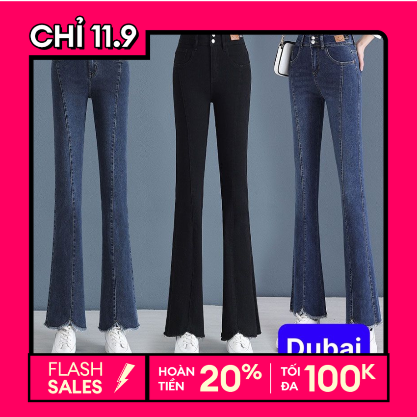 QUẦN JEAN NỮ CHẤT BÒ XANH ĐEN ỐNG LOE 2 CÚC LƯNG CAO NÂNG MÔNG DÁNG CAO NGỌC NGÀ PHONG CÁCH HOT TREND 2023 DB 0192- DUBAI FASHION