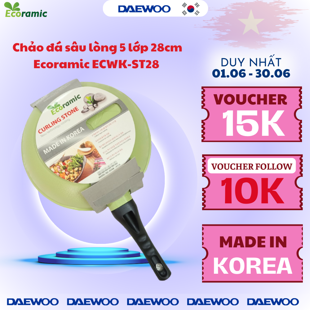 Ecoramic Chảo đá sâu lòng cao cấp ECWK-ST28 - Hàng chính hãng