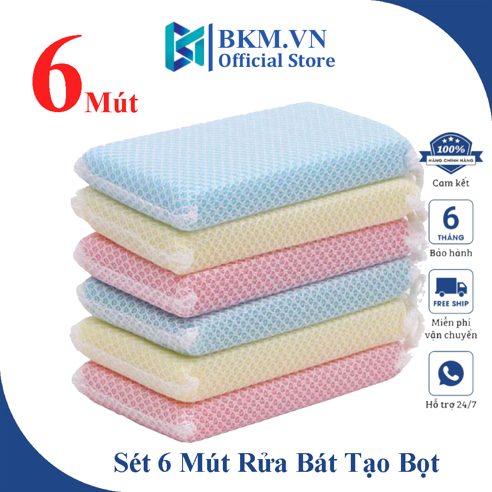 Set 6 Mút Lưới Rửa Chén Bát Xuất Nhật Đa Năng, Miếng Rửa Bát Gia Đình Tạo Bọt Kháng Khuẩn DAISO Có Móc Treo Tiện Lợi, Vệ Sinh Bát Đũa Cực Sạch