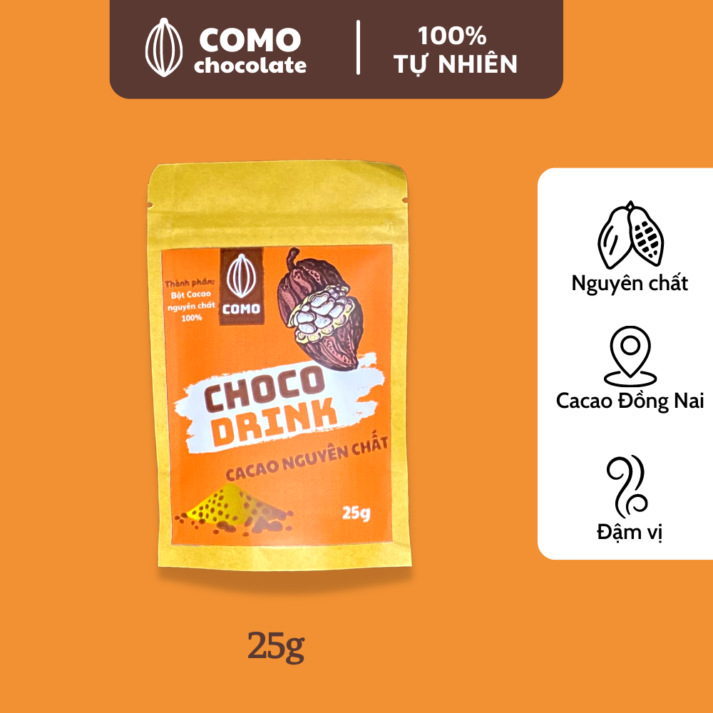 Bột cacao nguyên chất từ hạt cacao Đồng Nai 25g Como Chocolate. Mua 3 tặng 1